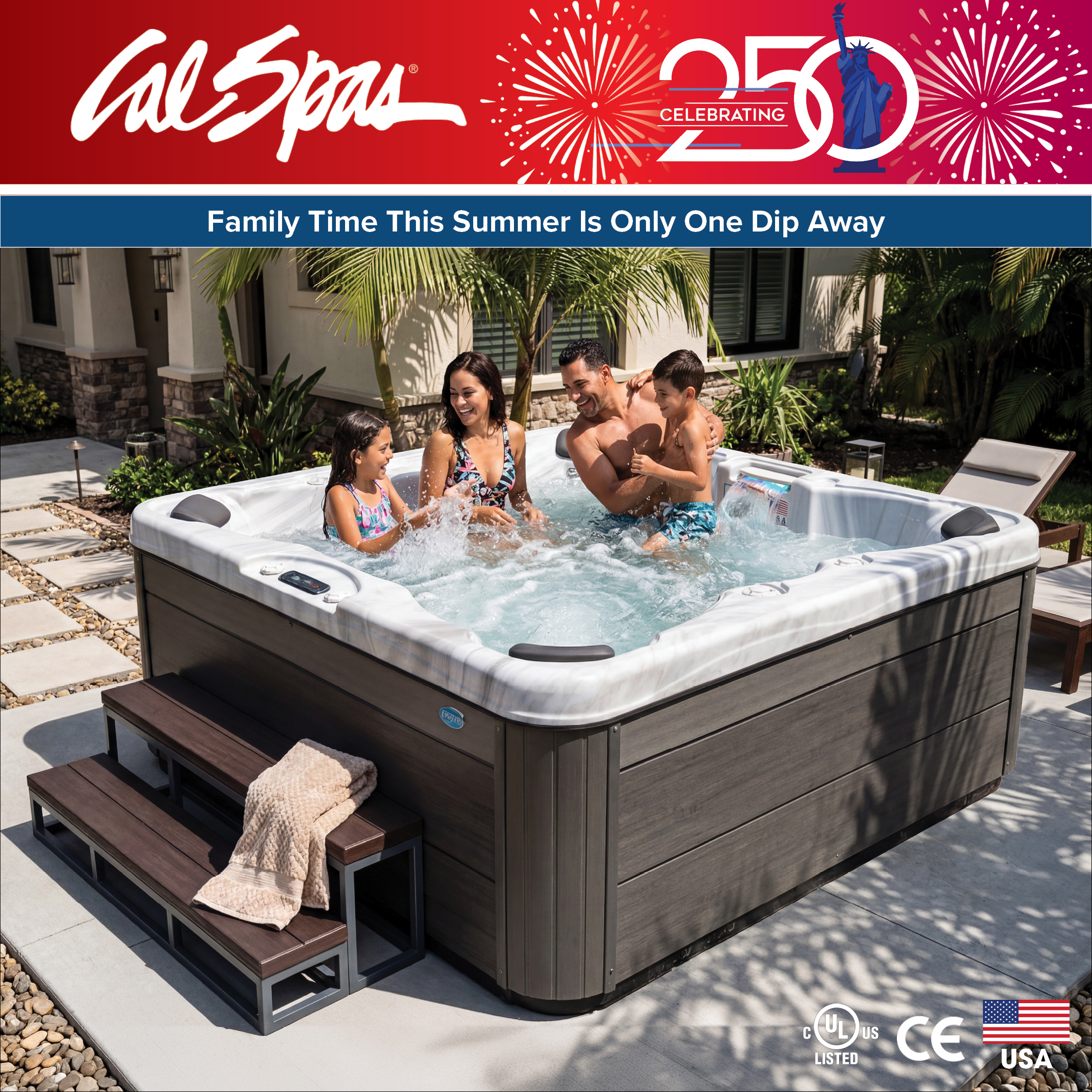 Calspas hot tub being used in a family setting - Greenwood
